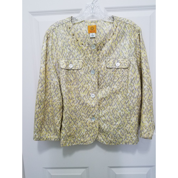 Ruby Rd Yellow/Gray Beaded Women's 3/4 Slit Sleeves Blouse Sz 16 NWOT - Picture 1 of 12